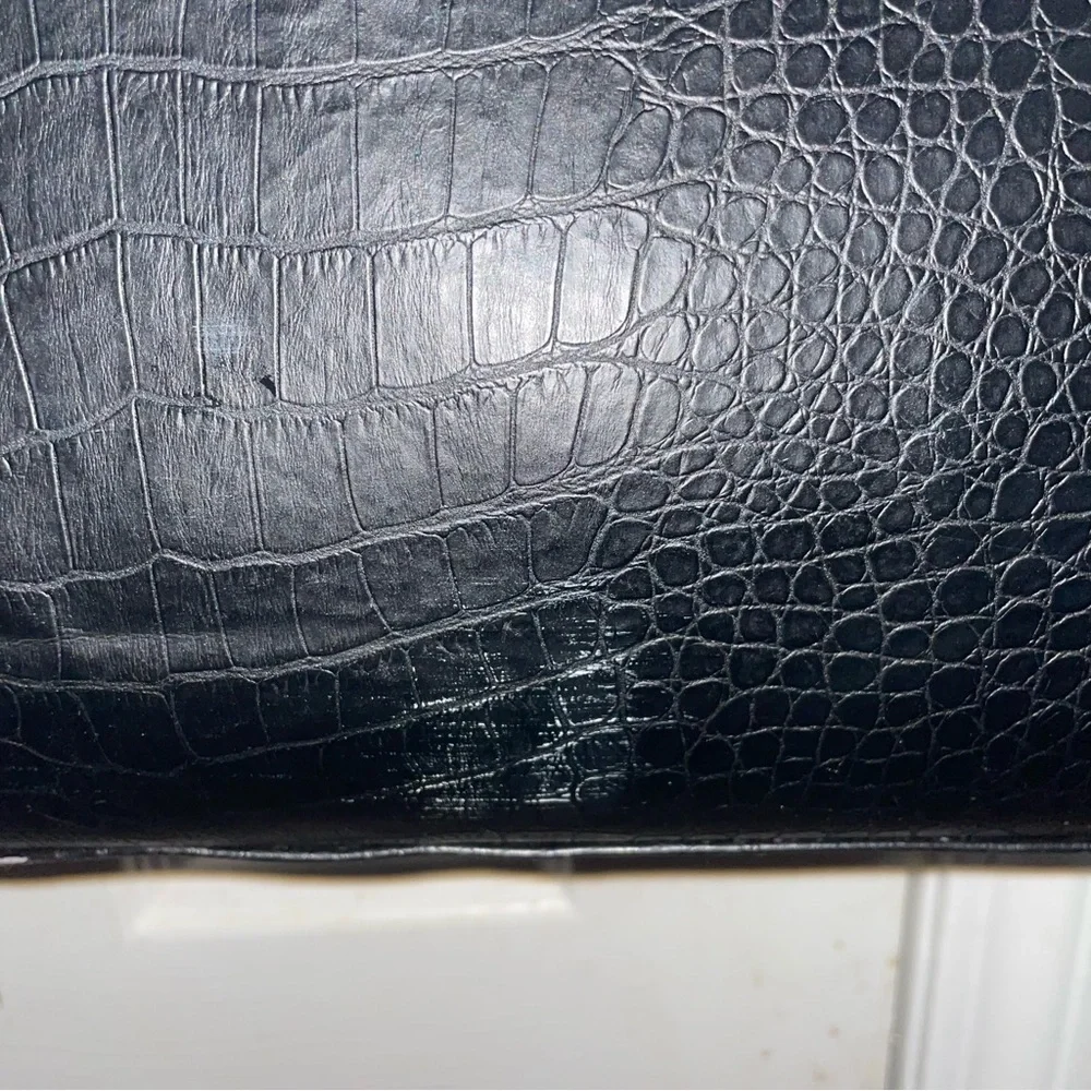 BOB MACKIE Tote Large Faux Crocodile‎ Leather Black Tote Bag Travel Tote